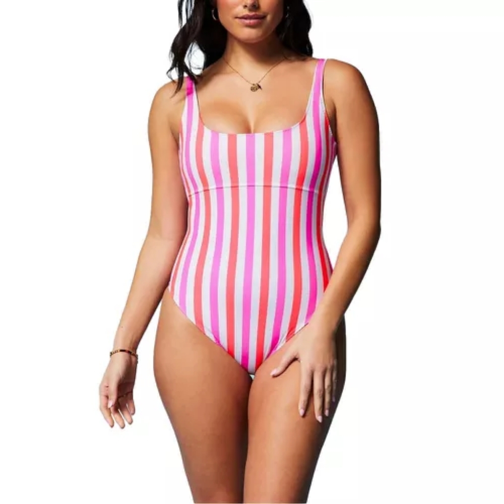 Fabletics Sunset Scoop One-Piece Swimsuit in Neon Candy Stripe